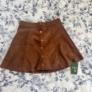 NWT Halara High Waisted 2-in-1 A Line Faux Suede Mini Skirt Skort Brown